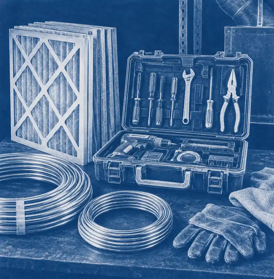 Illustration of hvac businesses equipment and workspace